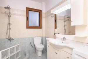a bathroom with a toilet and a sink and a mirror at Beach apartment next to the temple of Hera in Samos +9 photos