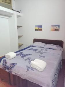 a bedroom with a bed with two pillows on it at Donde Rafa in Maracay