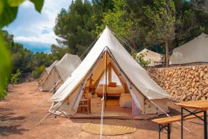 a row of tents lined up in a field at Kampaoh Fonts d' Algar in Callosa d'en Sarrià