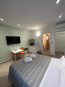 a bedroom with a bed and a desk and a television at My Bnb Pisa in Pisa