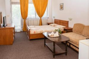 a bedroom with two beds and a couch and a table at Комплекс Плавис in Tryavna +38 photos