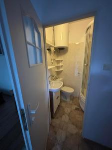 a bathroom with a toilet and a sink at VILLA BIAŁA in Okuninka
