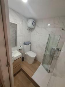 a bathroom with a toilet and a sink and a shower at Apartamento MOTA 8 in Xeraco