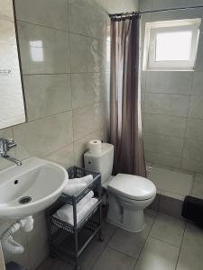 een badkamer met een wit toilet en een wastafel bij Apartament Leona in Ostrowo