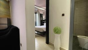 杜阿拉Hôtel Vendôme Douala的客房设有带水槽和镜子的浴室