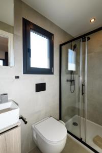 un bagno con wc, lavandino e doccia di Luxury and Cosy Little House Ivinj 3 a Tisno (Stretto)