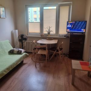 Televízia a/alebo spoločenská miestnosť v ubytovaní Apartament na Przymorzu