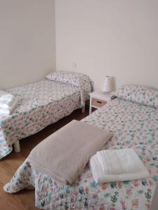 Pokój z 2 łóżkami i poduszką na podłodze w obiekcie Mirador de Barreiros w mieście Barreiros