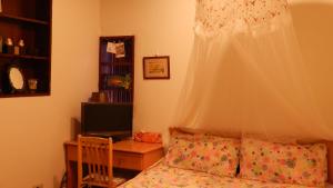 金沙鎮的住宿－山后海珠民宿，一间卧室配有一张带蚊帐的床