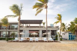 a building on the beach with chairs and palm trees at Macanao Lodge By LD in El Roque