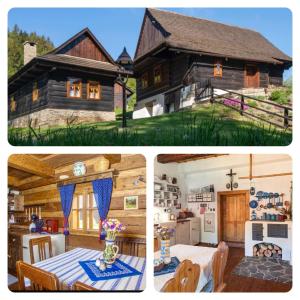 a collage of two pictures of a log cabin at Chalupy Pod Šenkem - Chalupa in Vsetín