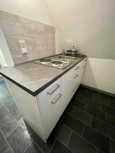 a kitchen with a counter top with a sink at Wohnung für 4 Personen nahe Frankfurt WLAN Küche in Offenbach