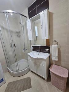 a bathroom with a shower and a sink at Luka Apartments in Bečići +15 photos