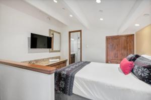 a bedroom with a bed and a tv on a wall at Lodge at Lionshead 310 in Vail
