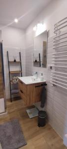 a bathroom with a sink and a mirror at Apartament Lubin in Lubin +27 photos