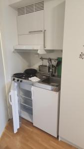 a small kitchen with a sink and a stove at City housing in Stavanger