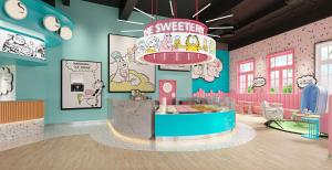 a childrens restaurant with a pink and blue wall at Nickelodeon Hotels & Resorts Punta Cana - Gourmet All Inclusive by Karisma in Punta Cana