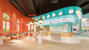 a rendering of a restaurant with tables and chairs at Nickelodeon Hotels & Resorts Punta Cana - Gourmet All Inclusive by Karisma in Punta Cana