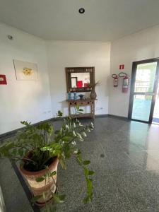 a room with a potted plant and a mirror at Praia das Toninhas - Condomínio Summer Time APTO 33 in Ubatuba +41 photos