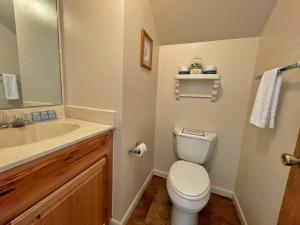 un bagno con un water bianco e un lavandino di Valley Condo 101 Creekside - End Unit - Wi-Fi - Hot Tub - Fireplace - Washer - Dryer - Playground a Red River