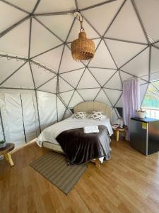 a bedroom with a bed in a tent at Hotel Aqua House in Tubará +48 photos