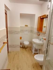 un bagno con due WC e un lavandino di La Casa dei Nonni a Barrea