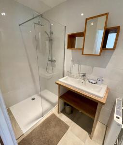 a bathroom with a sink and a shower at Le Refuge Marin in Dieppe