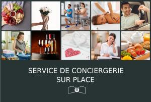 a collage of pictures of people in a sun place at Le Chateaubriand - Calme, balcon et parking in Châtenay-Malabry