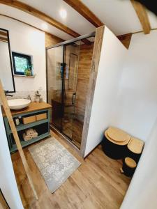 TV a/nebo společenská místnost v ubytování Cozy Tiny House plus SPA - à Pereille d'en Haut + 9 fotografií