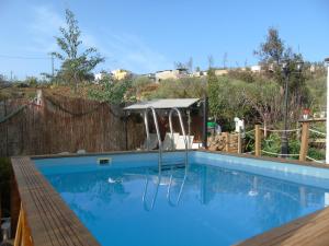 a swimming pool with a boat in a backyard at Finca Don Pedro in Santa Cruz de Tenerife