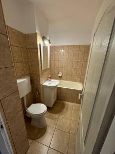 フネドアラにあるCozy apartment close to the city centreのトイレ、洗面台、浴槽を備えたバスルーム