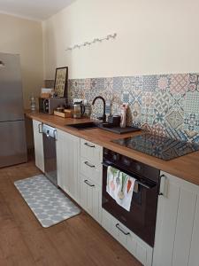 a kitchen with a sink and a stove top oven at Apartament przy Wandy in Zielona Góra