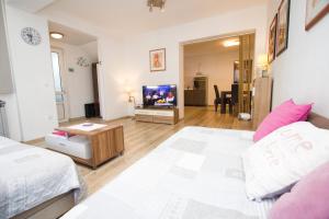 Televízia a/alebo spoločenská miestnosť v ubytovaní Apartmani Pašalić