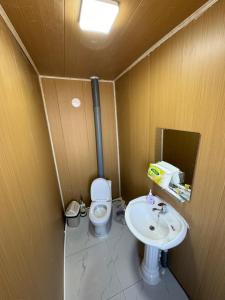 a bathroom with a toilet and a sink at Ulgii Ger Camp in Ölgiy +8 photos
