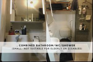 Edithvaleにあるbeachside loft warehouse artists retreatの白いトイレと洗面台のあるバスルーム +16枚の写真