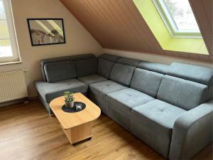 a living room with a couch and a table at Ferienwohnung Krienke in Krienke