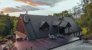 an overhead view of a house with a deck at Zielony Jeleń - sauna i jacuzzi in Szklarska Poręba
