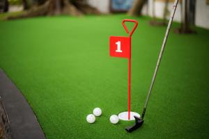 a putter and golf balls on a putting green at Fortress de Jayaweera - Historic Villa Bentota - A proud legacy since 1889 in Bentota
