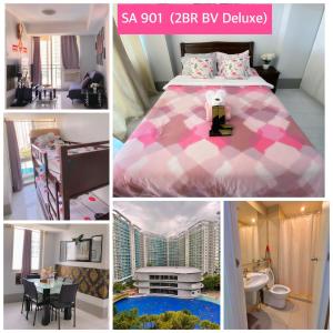 een collage van foto's van een slaapkamer en een bed bij MicasaAzure77 in Manilla