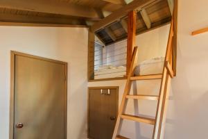 a bunk bed in a room with a ladder and a door at Tambo in Dinner Plain