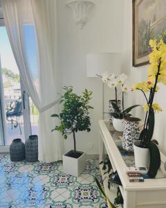 a room with vases and plants on a table at B&B L'Agapanto in Capri