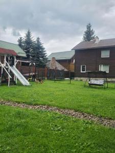 a yard with a playground with a slide at Ліза in Slavske +5 photos