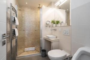a bathroom with a shower and a toilet and a sink at Am Stadtpark in Westerland (Sylt)