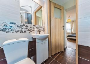 łazienka z toaletą i umywalką w obiekcie Willa Aleksandra - Apartamenty w Międzybrodziu Żywieckim +37 zdjęć