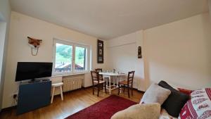 a living room with a couch and a table at Hostdomus - Fox Suite in Sestriere