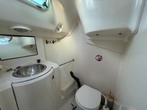 a small bathroom with a sink and a toilet at Barco à Vela em Peniche - West Sailing in Peniche +9 photos