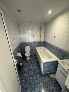 a bathroom with a tub and a toilet and a sink at Guest House Chala in Chala