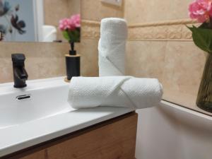 a roll of toilet paper sitting on a bathroom sink at AnnaChic in Ribeira +22 photos