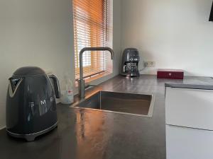 a kitchen with a sink and a counter top at Buitenplaats Appelhoeve in Appelscha +33 photos