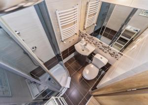 nad głową łazienki z toaletą i umywalką w obiekcie Willa Aleksandra - Apartamenty w Międzybrodziu Żywieckim